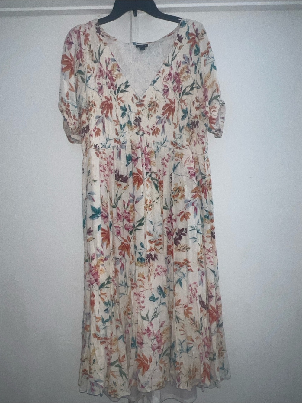 Torrid Floral V-Neck Maxi Dress in Cream with Multicolor Bloom